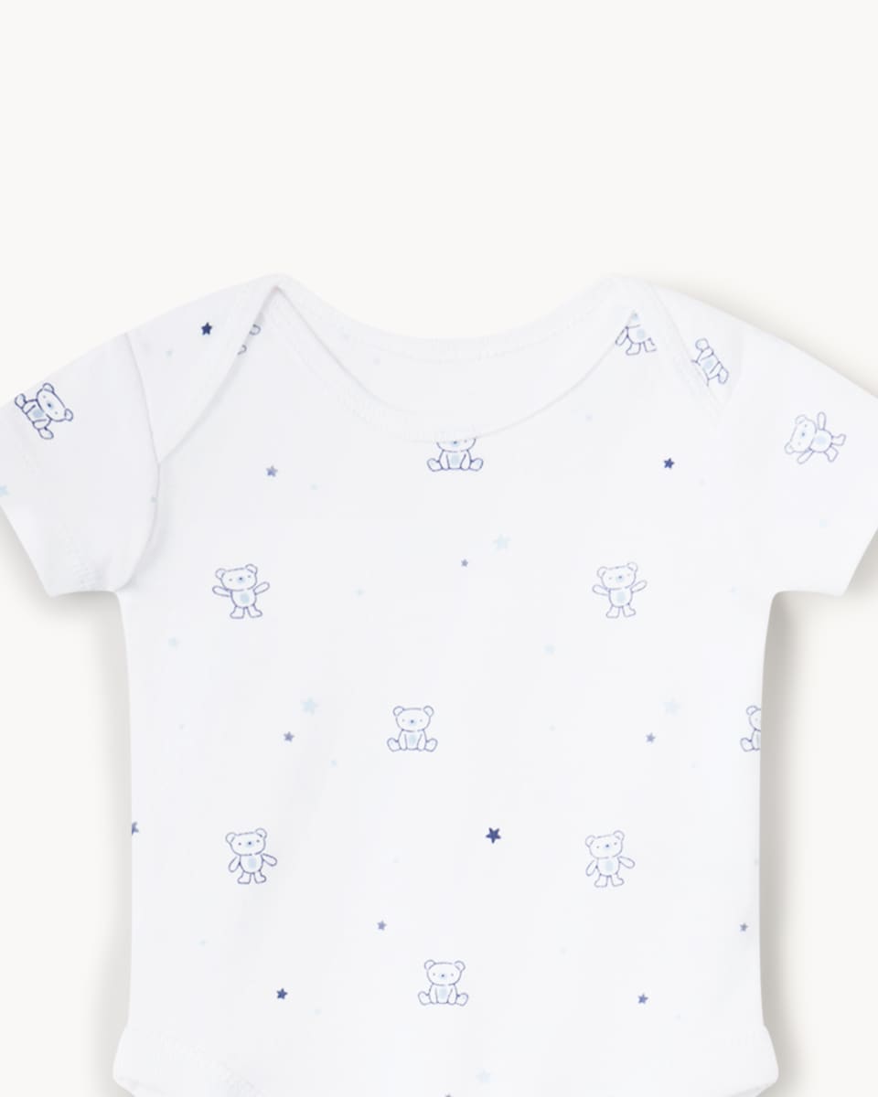 image 1 of F&F Baby 5-Pack Pure Cotton Printed Short Sleeved Bodysuits in Blue
