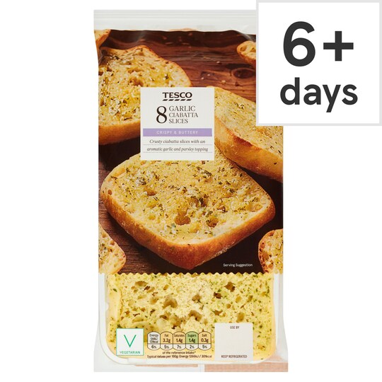 Tesco 8 Garlic Ciabatta Slices 360G Tesco Groceries