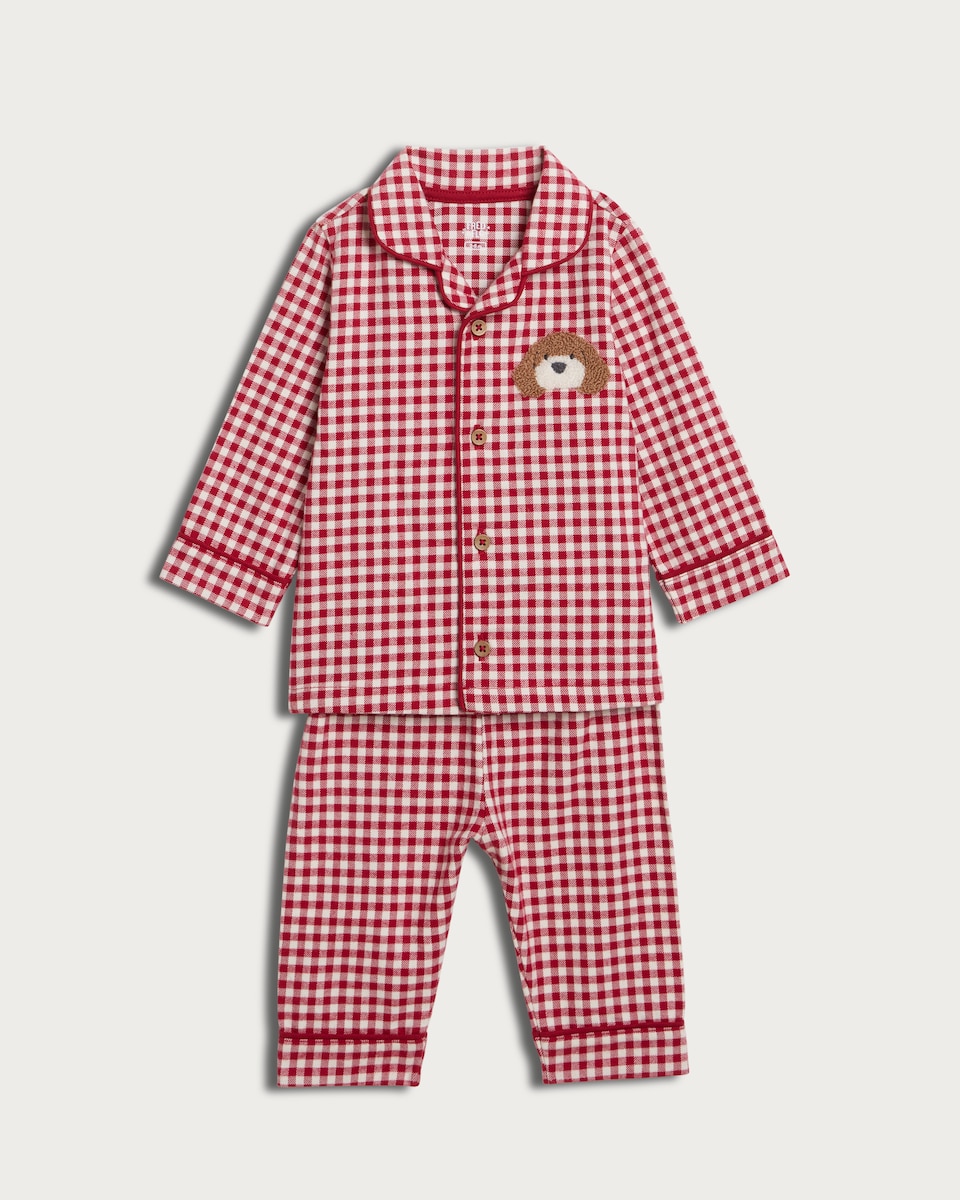 image 1 of F&F Curtis The Dog Baby 3-Piece Hooded Dressing Gown and Pyjamas Set in Brown