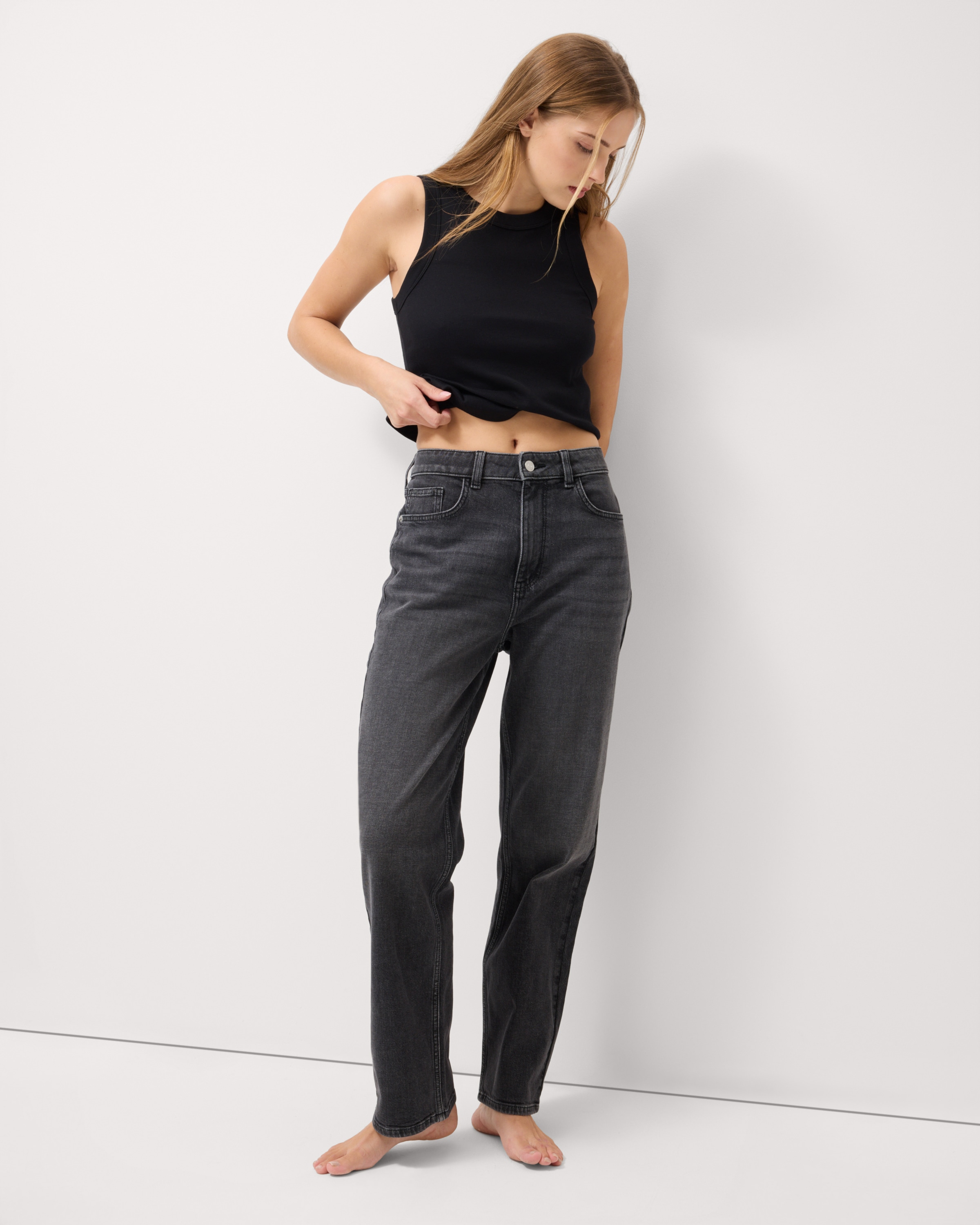 F&F High Rise Straight Leg Jeans in Grey, 8 Short, Womens