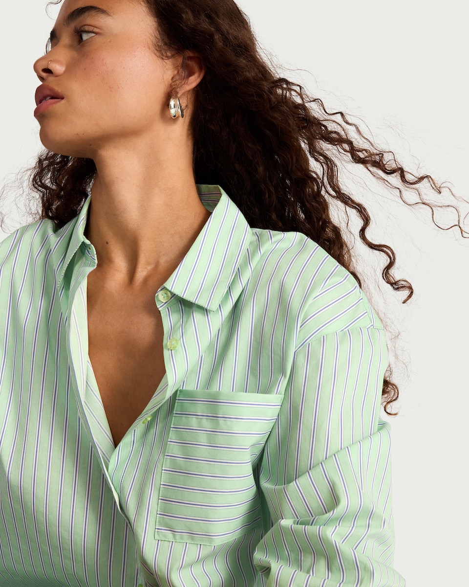 image 1 of OH ME OH MY Pure Cotton Poplin Striped Co-ord Shirt in Green