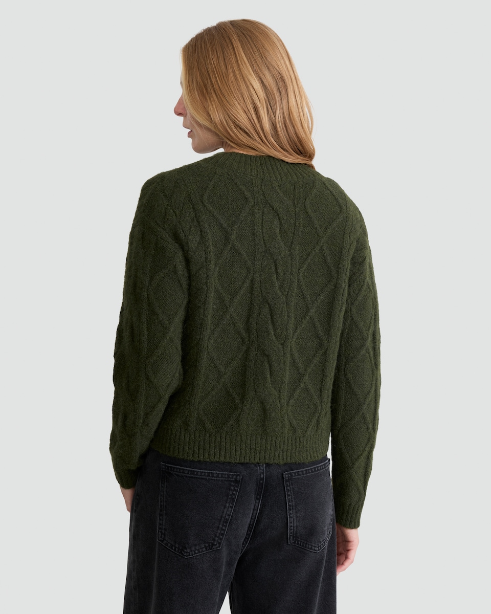 image 1 of F&F Cable Knit V Neck Jumper with Wool in Khaki