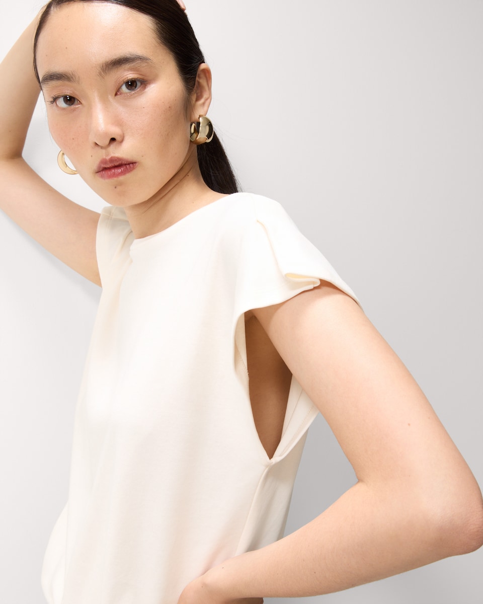 image 1 of F&F Pure Cotton Pleated T-Shirt in Cream