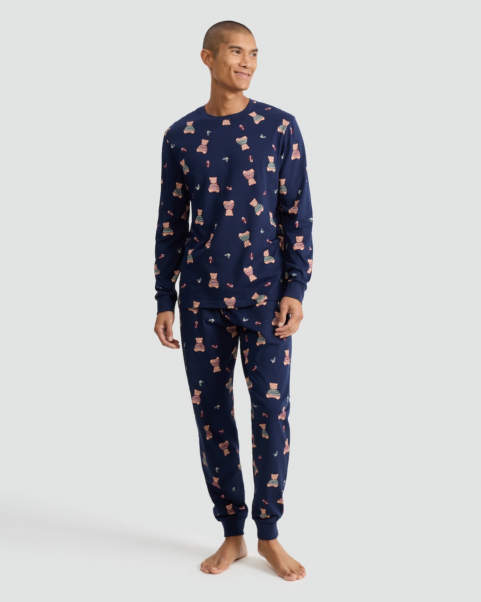 image 1 of F&F Teddy Bear Print Matching Family Christmas Pyjamas in Navy