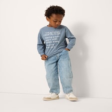 F&F Boys Pure Cotton Slogan Long Sleeved Top in Blue