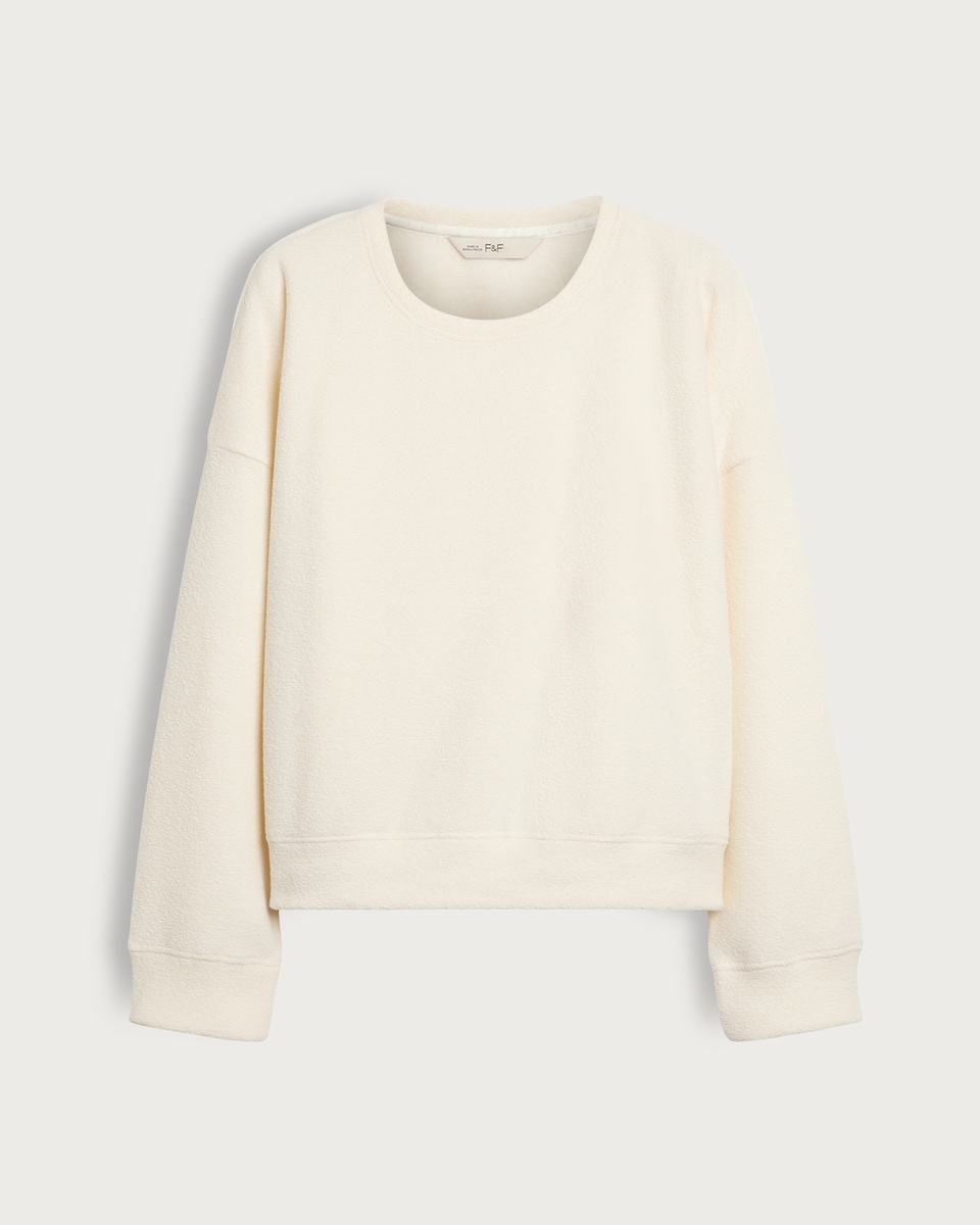 image 1 of F&F Towelling Long Sleeved Pyjama Top in Cream