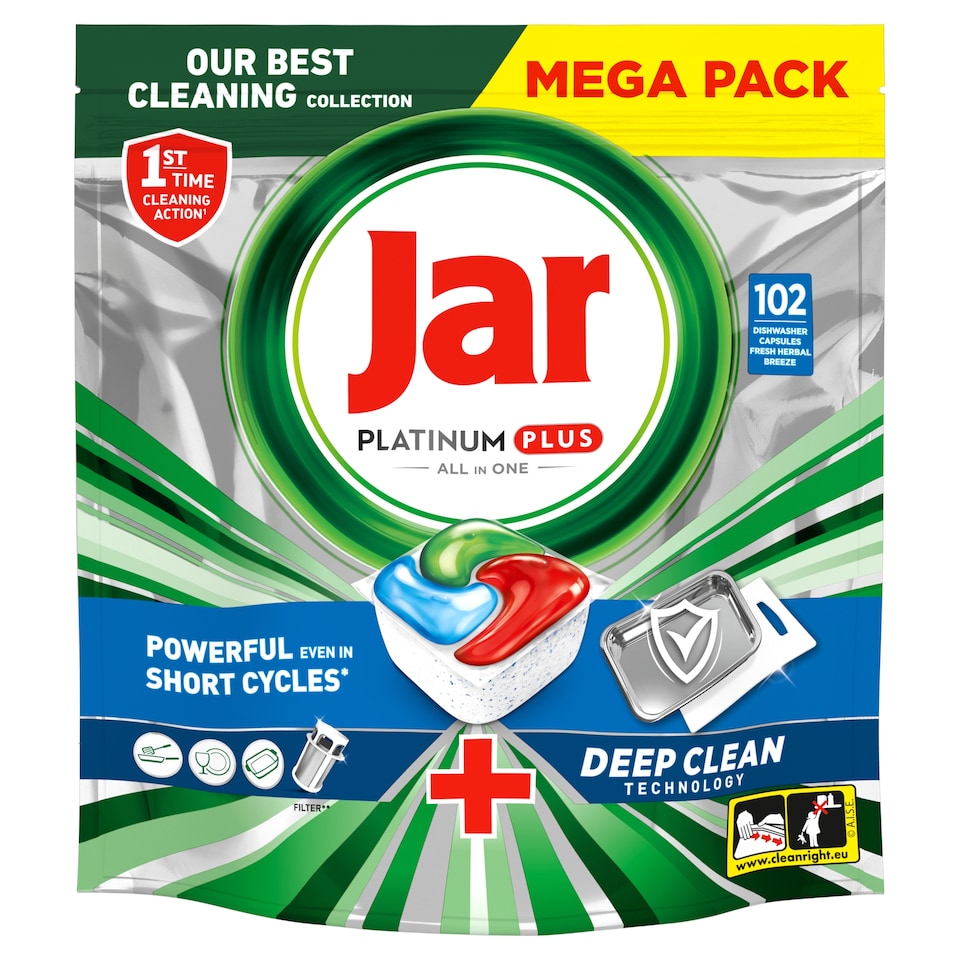 obrázok 1 z Jar Platinum Plus All In One Tablety Do Umývačky Riadu, Fresh Herbal Breeze, 102 Kapsúl