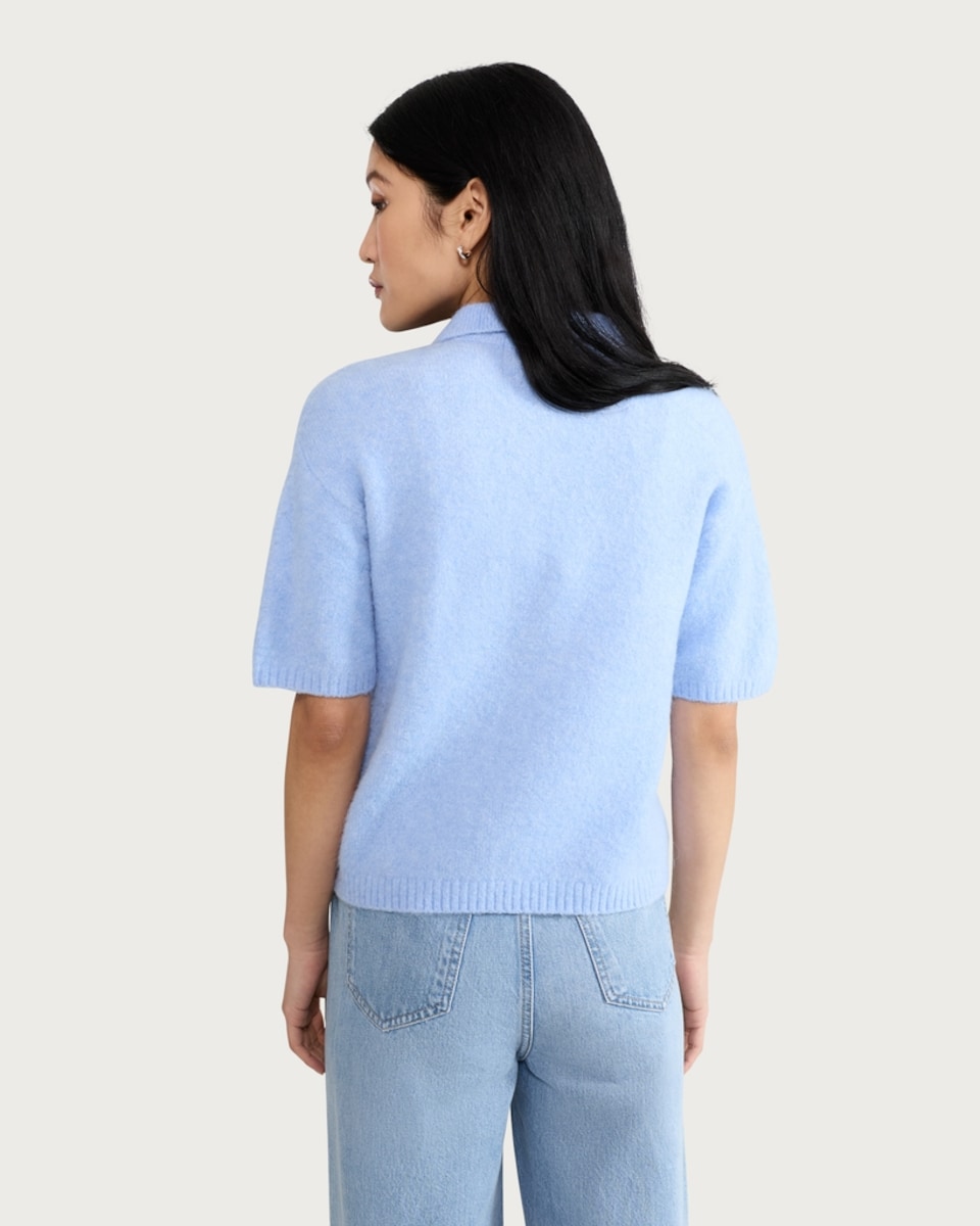 image 1 of F&F Knitted Short Sleeved Polo Shirt in Blue