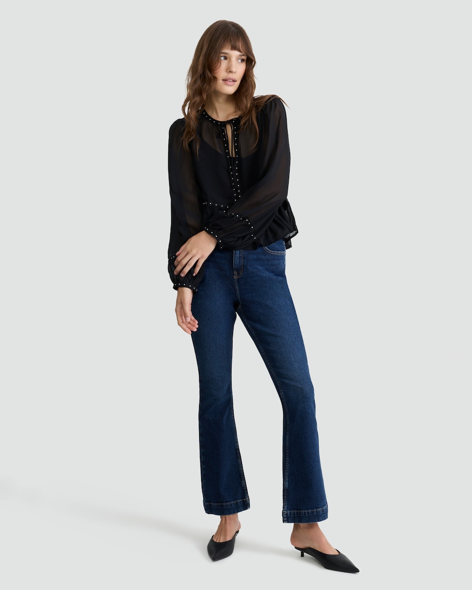 image 1 of F&F Chiffon Studded Peplum Blouse in Black