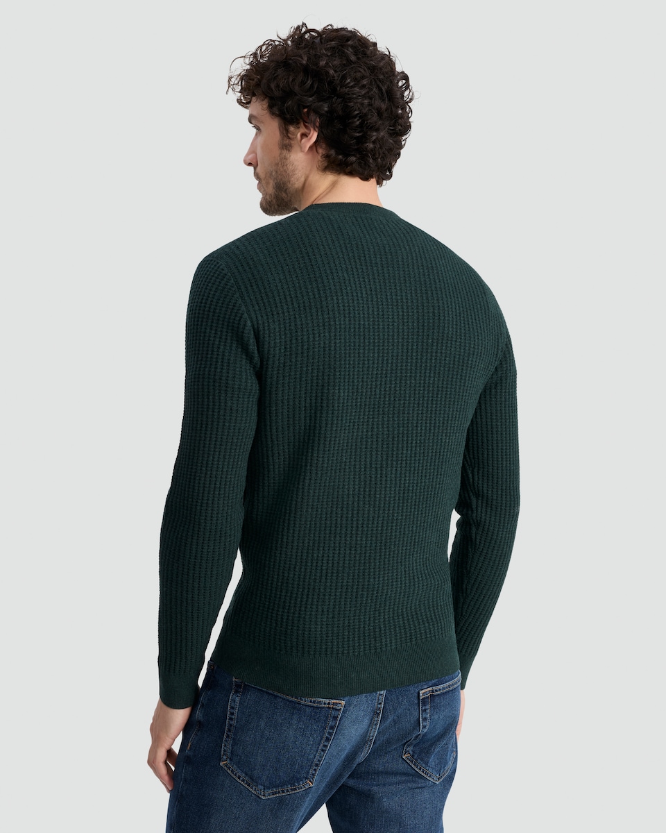 image 1 of F&F Waffle Knit Crew Neck Jumper with Wool in Khaki