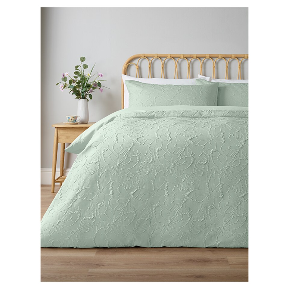 image 1 of Tesco WWF Sage Heatset Butterflies Duvet Set Double