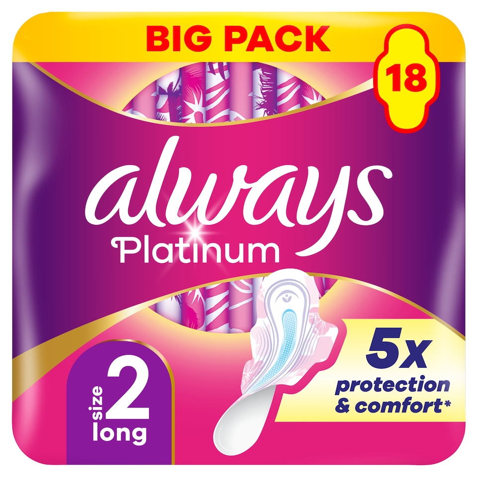 image 1 of Always Platinum Long 18 Sanitary Pads With Wings Size 2