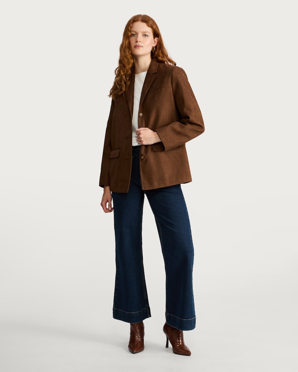 image 1 of F&F Faux Suede Blazer in Brown