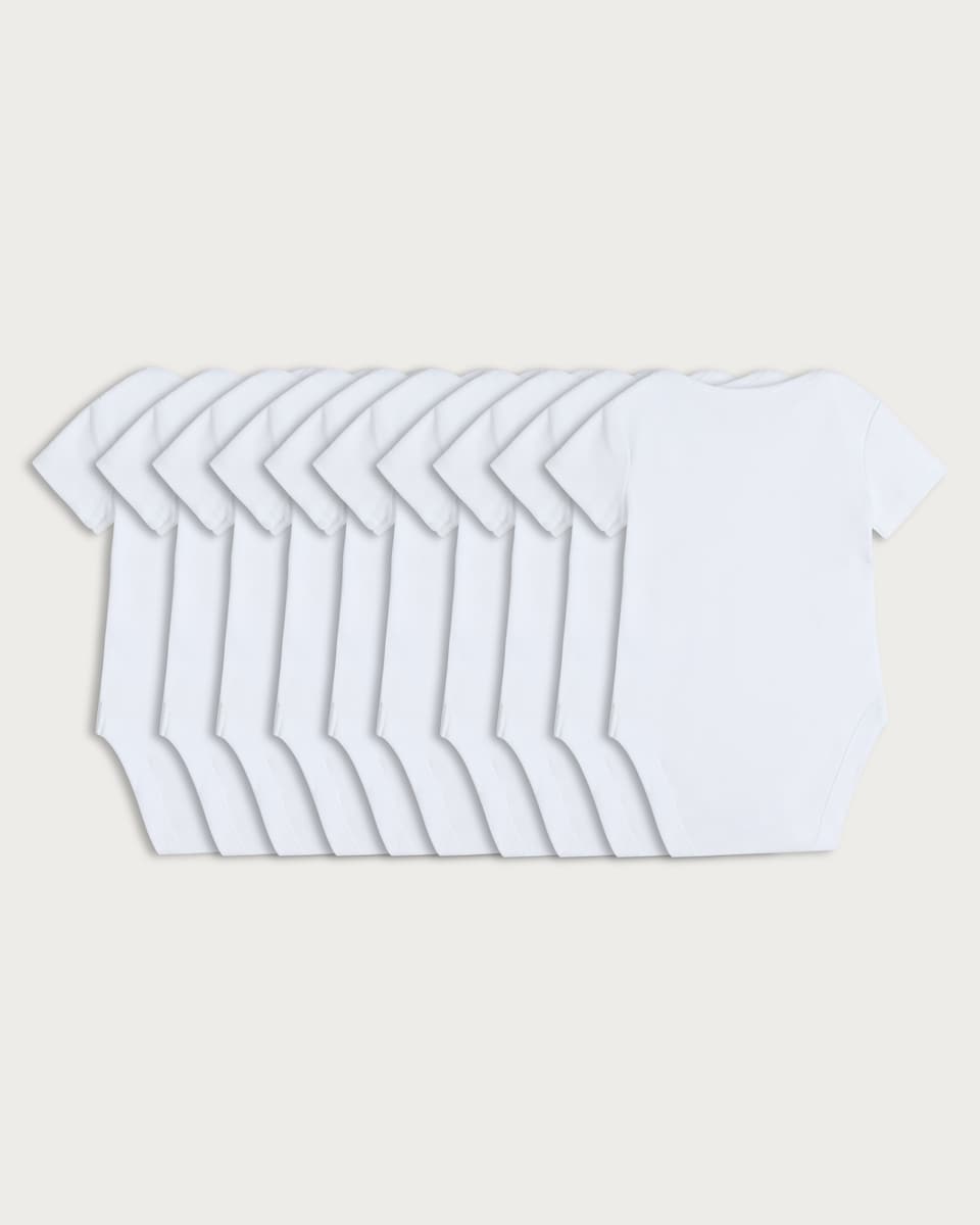 image 1 of F&F Baby 10-Pack Pure Cotton Short Sleeved Bodysuits in White
