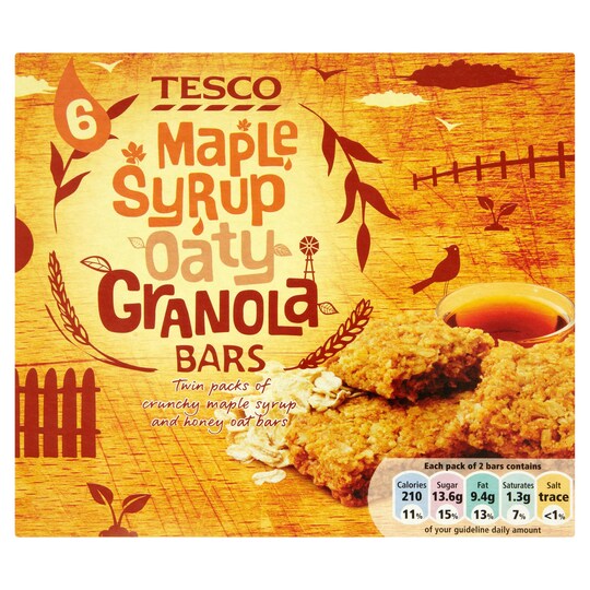 Tesco 6 Maple Syrup Oaty Granola Bars 6 Pack 252G Tesco Groceries