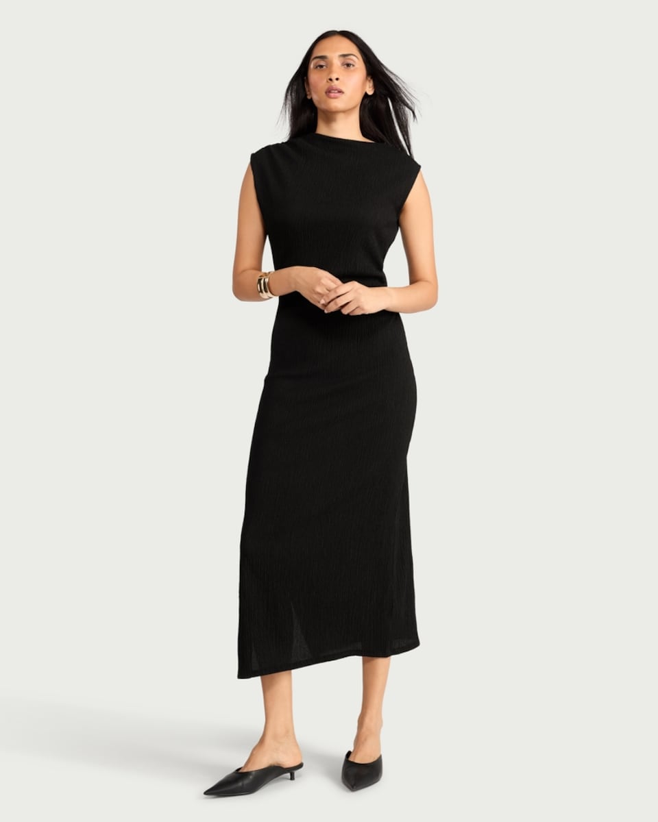 image 1 of F&F Textured Sleeveless Maxi Dress in Black