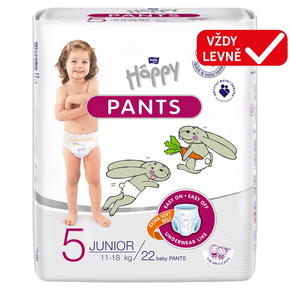Bella Baby Happy Dětské plenkové kalhotky 5 junior 11-18 kg 22 ks