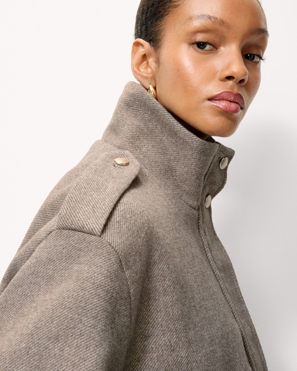 image 1 of F&F Brushed Twill Funnel Neck Jacket in Camel