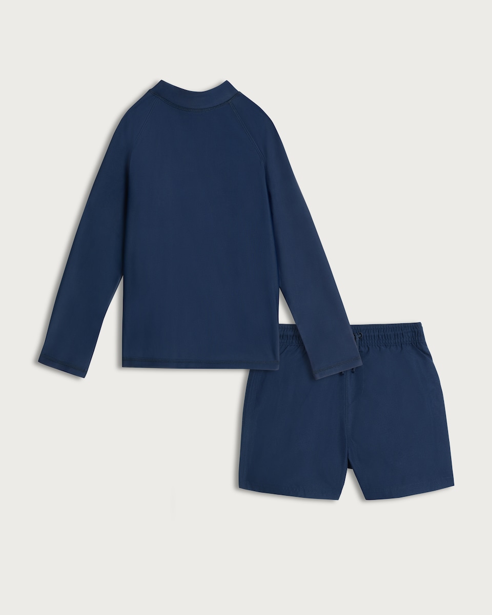 image 1 of F&F 2-Piece Rash Vest and Swim Shorts Set in Navy