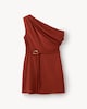 image 5 of F&F Ruched Belted Buckle Mini Dress in Brick