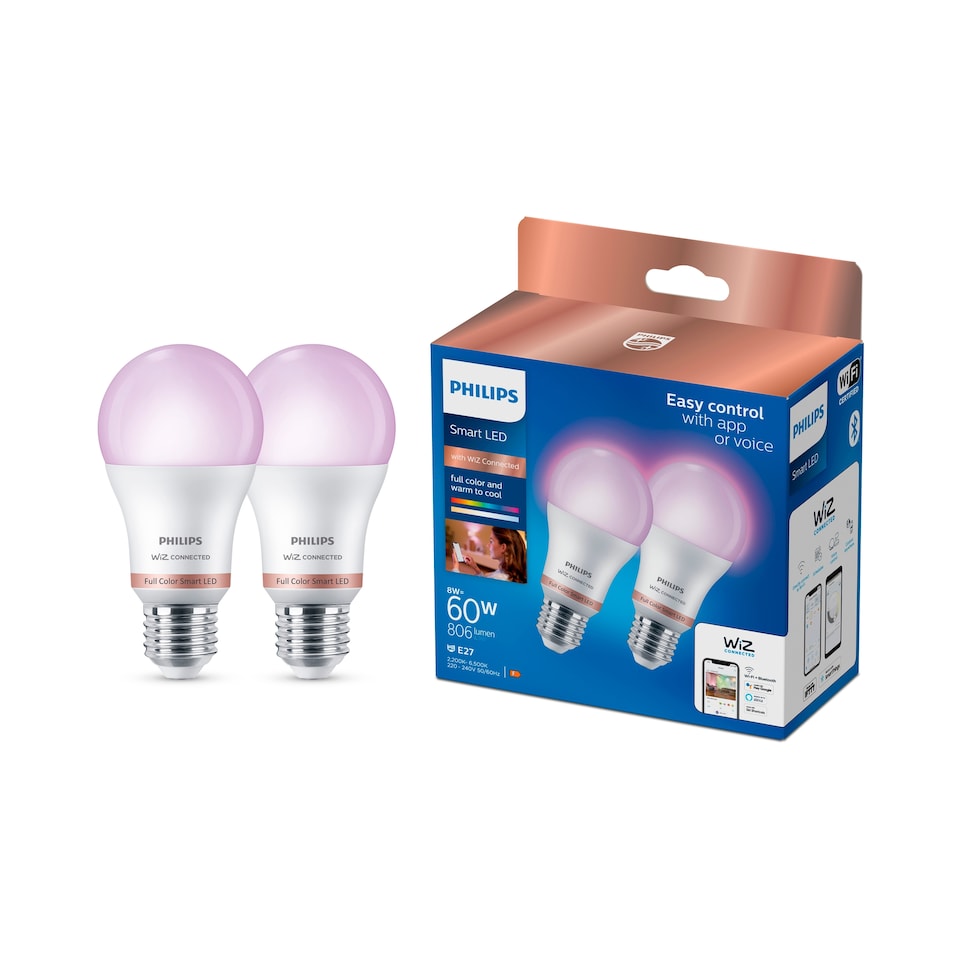image 1 of Philips Smart Led Full Colour 60W E27 Twin Pack