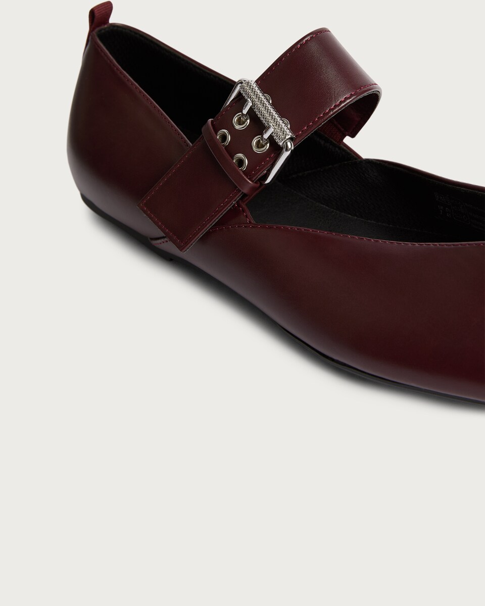 image 1 of F&F Buckle Strap Mary Jane Ballet Flats in Burgundy