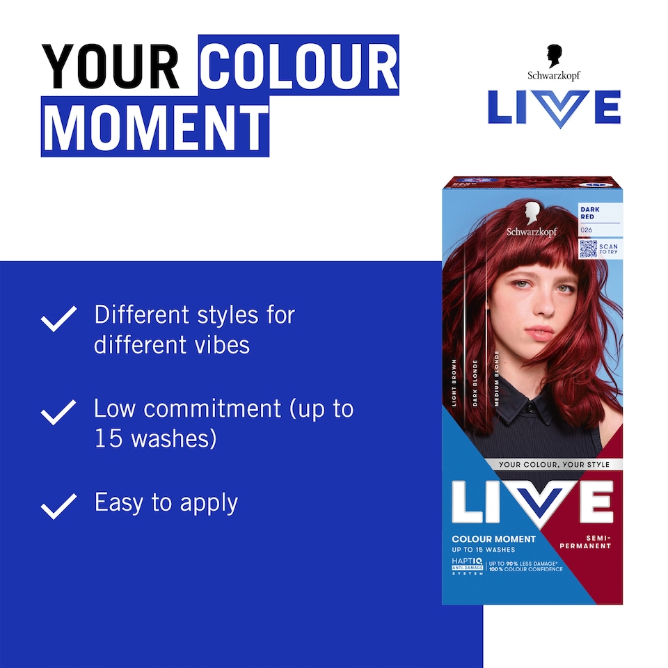image 1 of Schwarzkopf LIVE Colour Moment 026 Dark Red Semi-Permanent Hair Dye