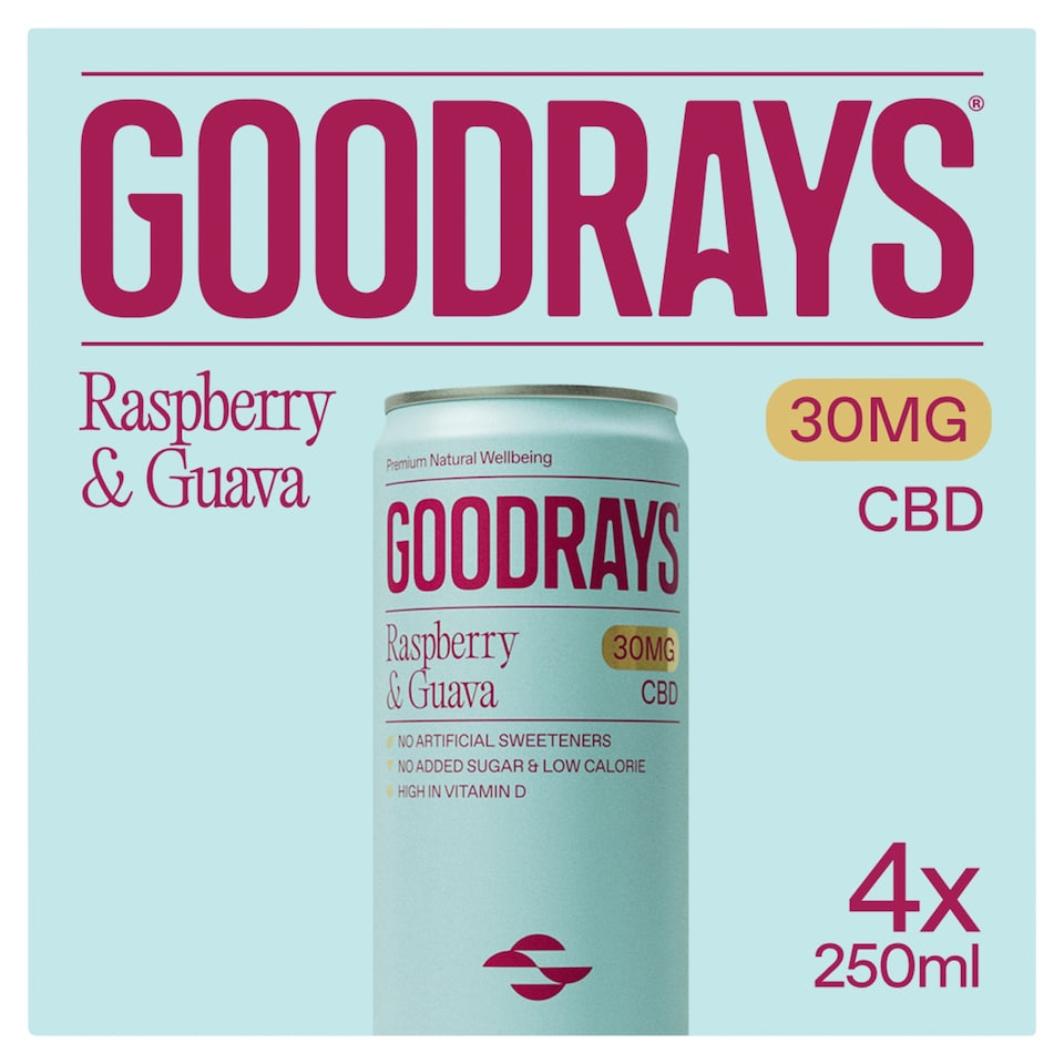 image 1 of Goodrays Natural Cbd Raspberry & Guava Drink 4 X 250Ml
