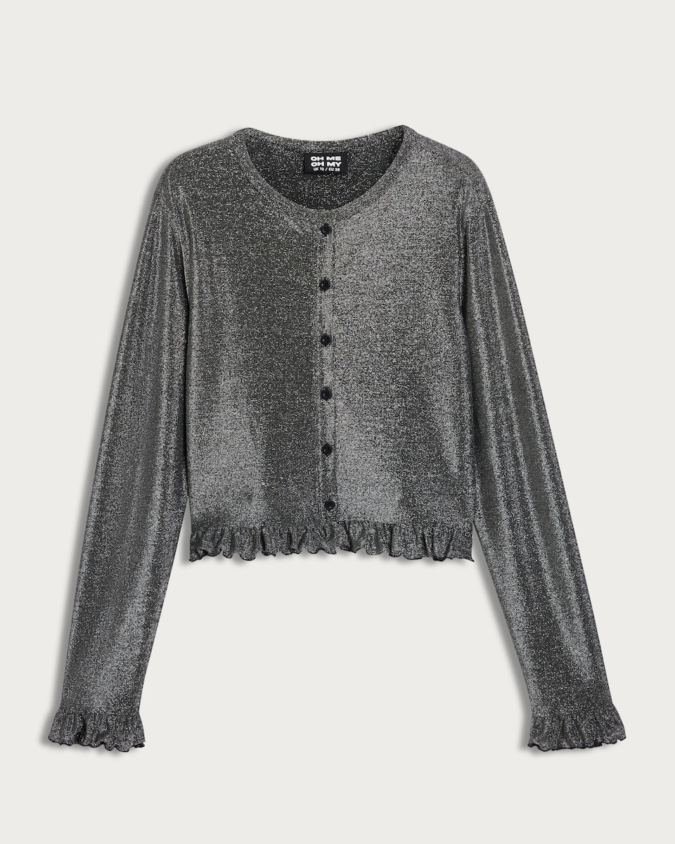 image 1 of OH ME OH MY Metallic Button Up Co-ord Cardigan in Grey