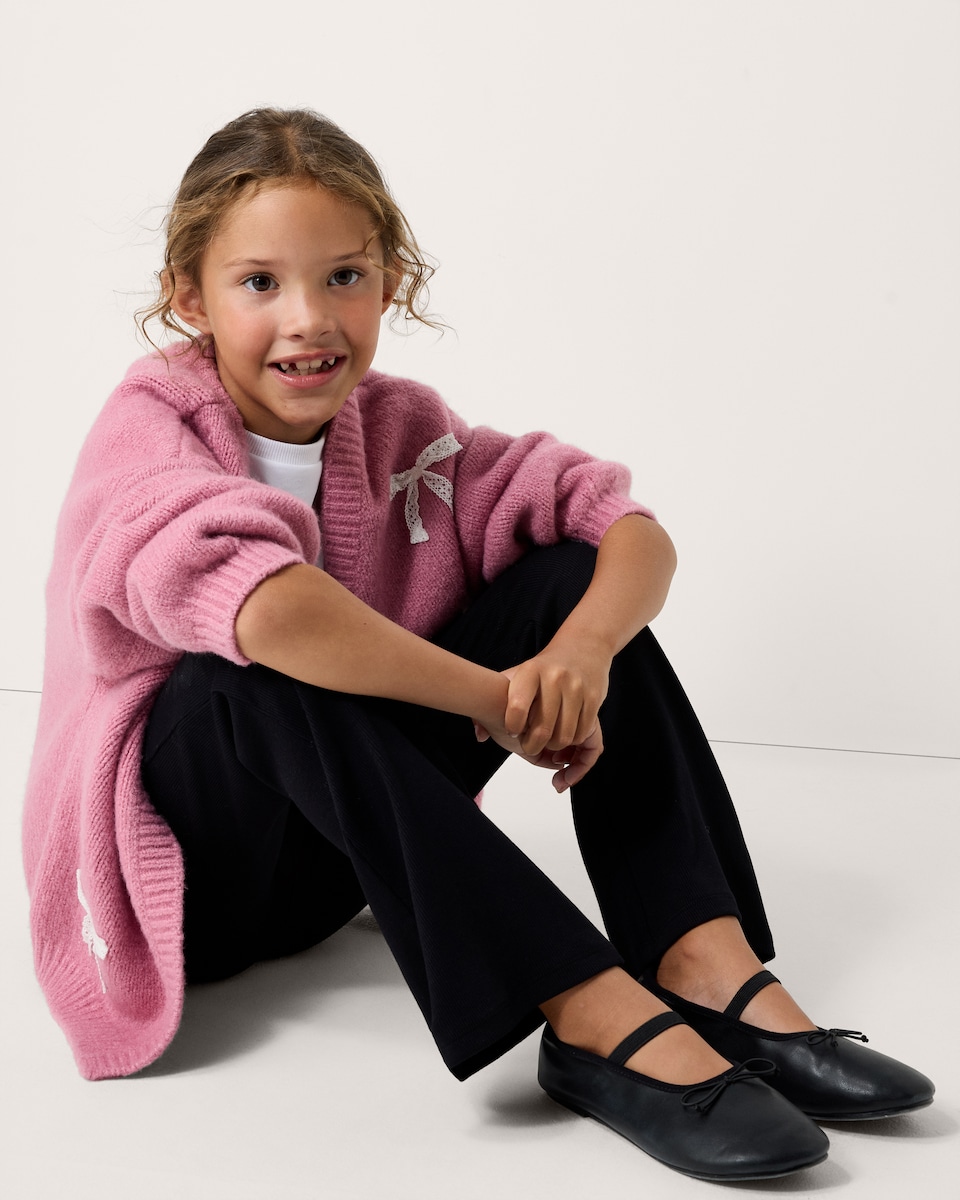 image 1 of F&F Girls Cotton Rich Flared Leggings in Black