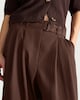 image 2 of F&F Lyocell Rich Pleated Barrel Leg Belted Trousers in Brown