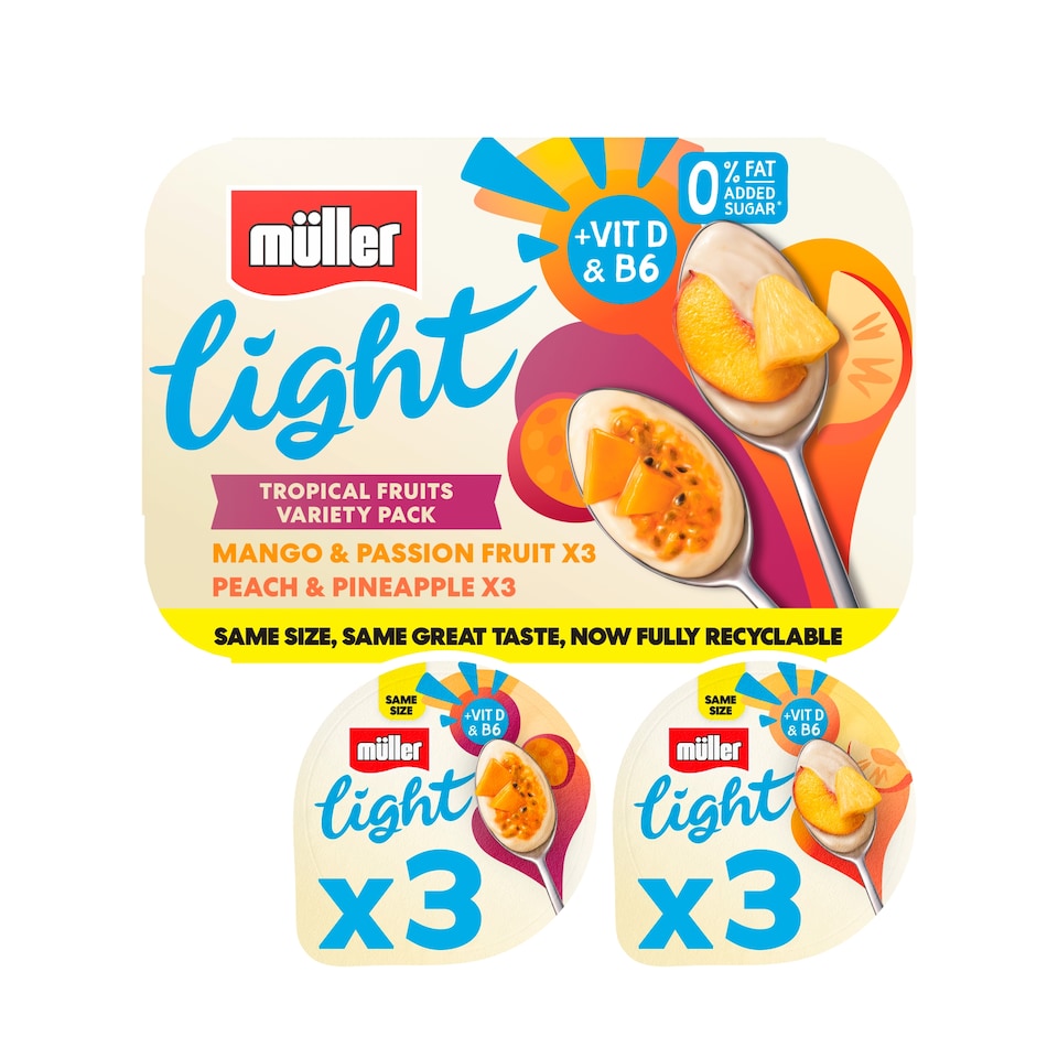 image 1 of Muller Light Fat Free Tropical Fruit Yogurt Variety Pack 6x140g