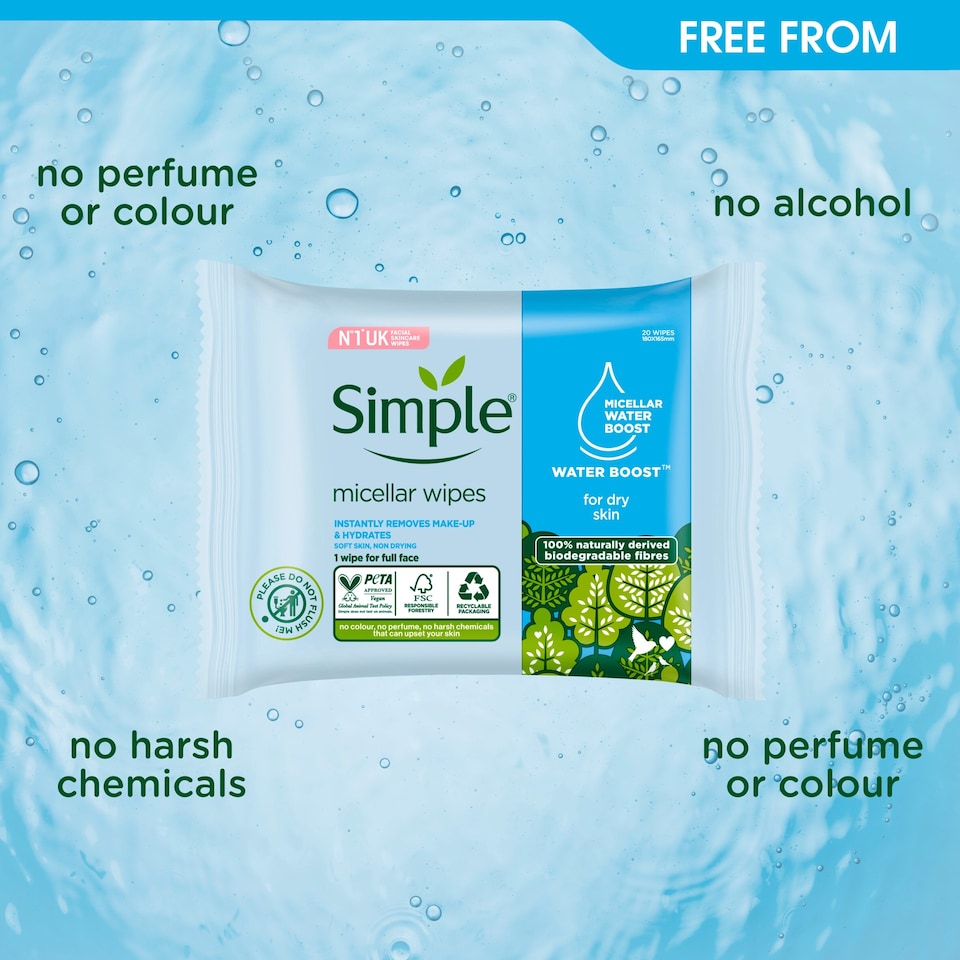 image 1 of Simple Sensitive Skin Micellar Wipes 20 Pack