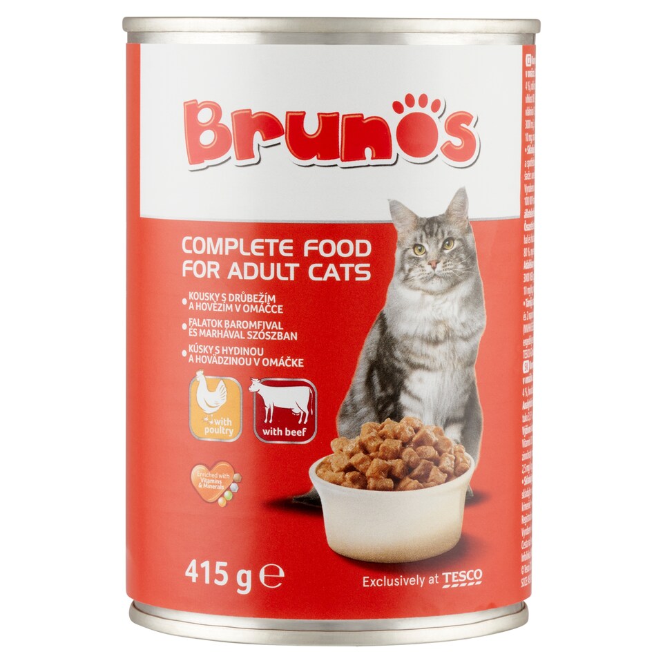 Brunos Kompletné krmivo pre dospelé mačky kúsky s hydinou a hovädzinou v omáčke 415 g