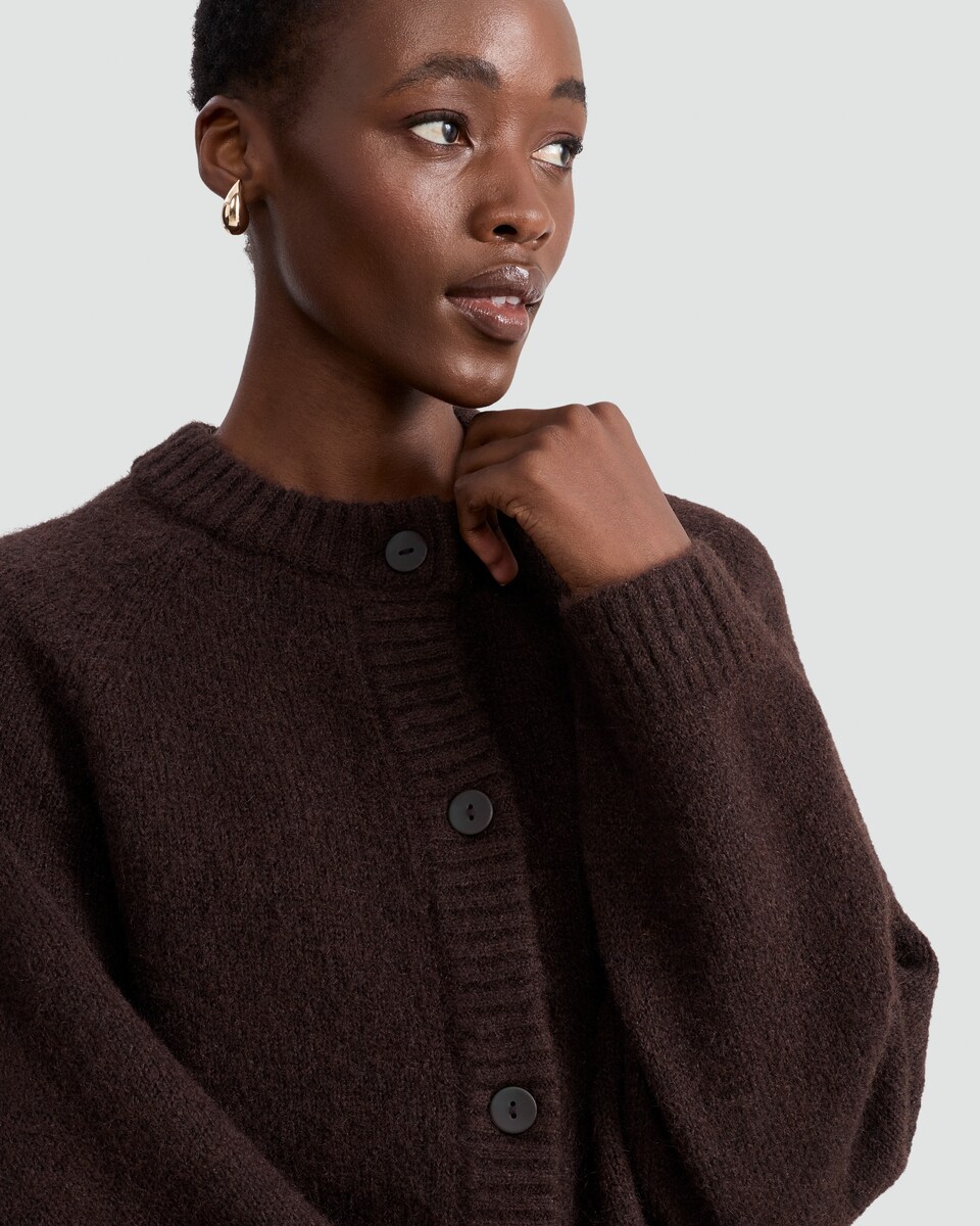 image 1 of F&F Knitted Button Front Cardigan with Wool in Brown