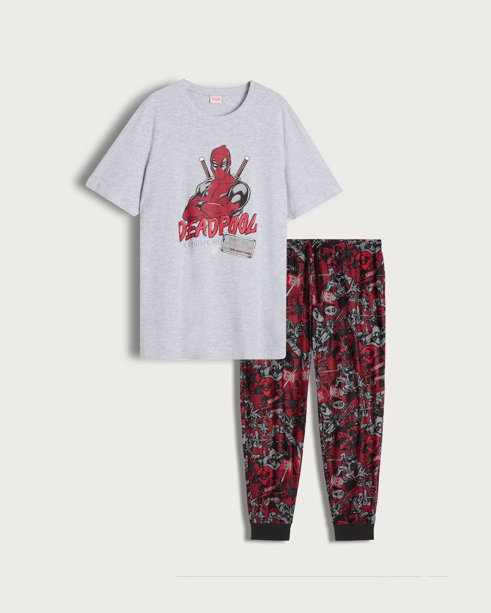 image 1 of Marvel Deadpool Cotton Rich Pyjamas in Grey