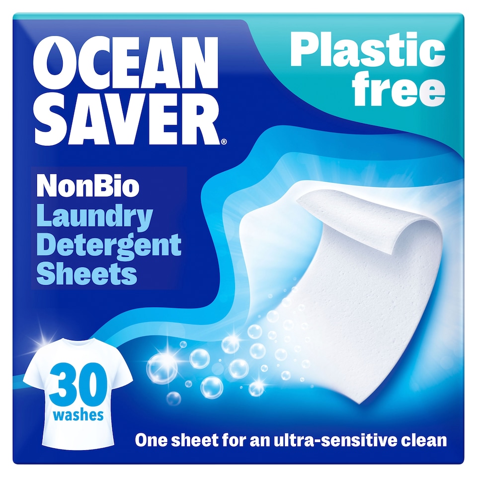 OceanSaver Plastic Free Non Bio Laundry Detergent Sheets 30 Washes 60g