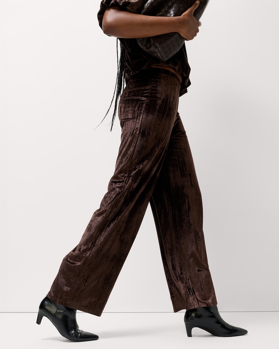 image 1 of F&F Velvet Wide Leg Trousers in Brown