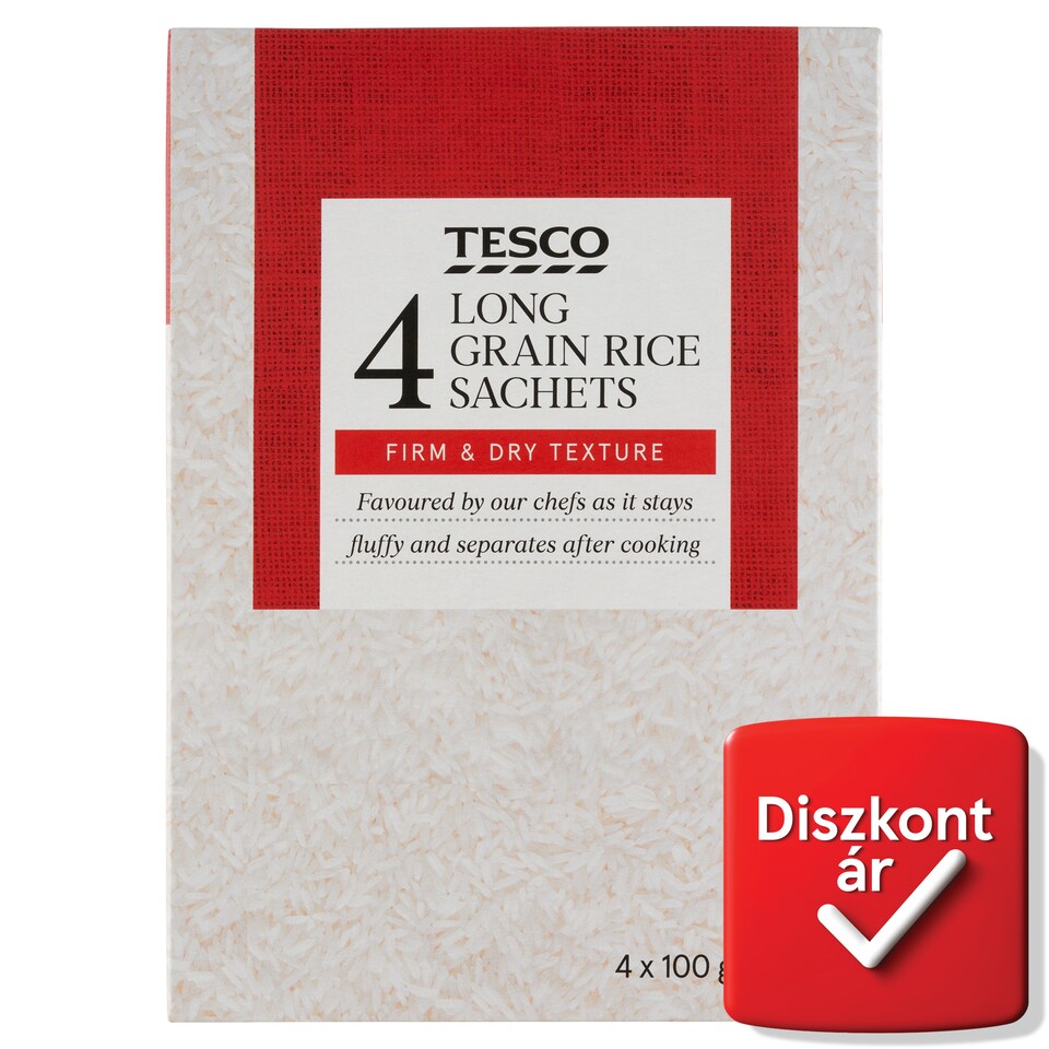 Tesco "A" minőségű, hosszú szemű rizs főzőtasakban 4 x 100 g (400 g)