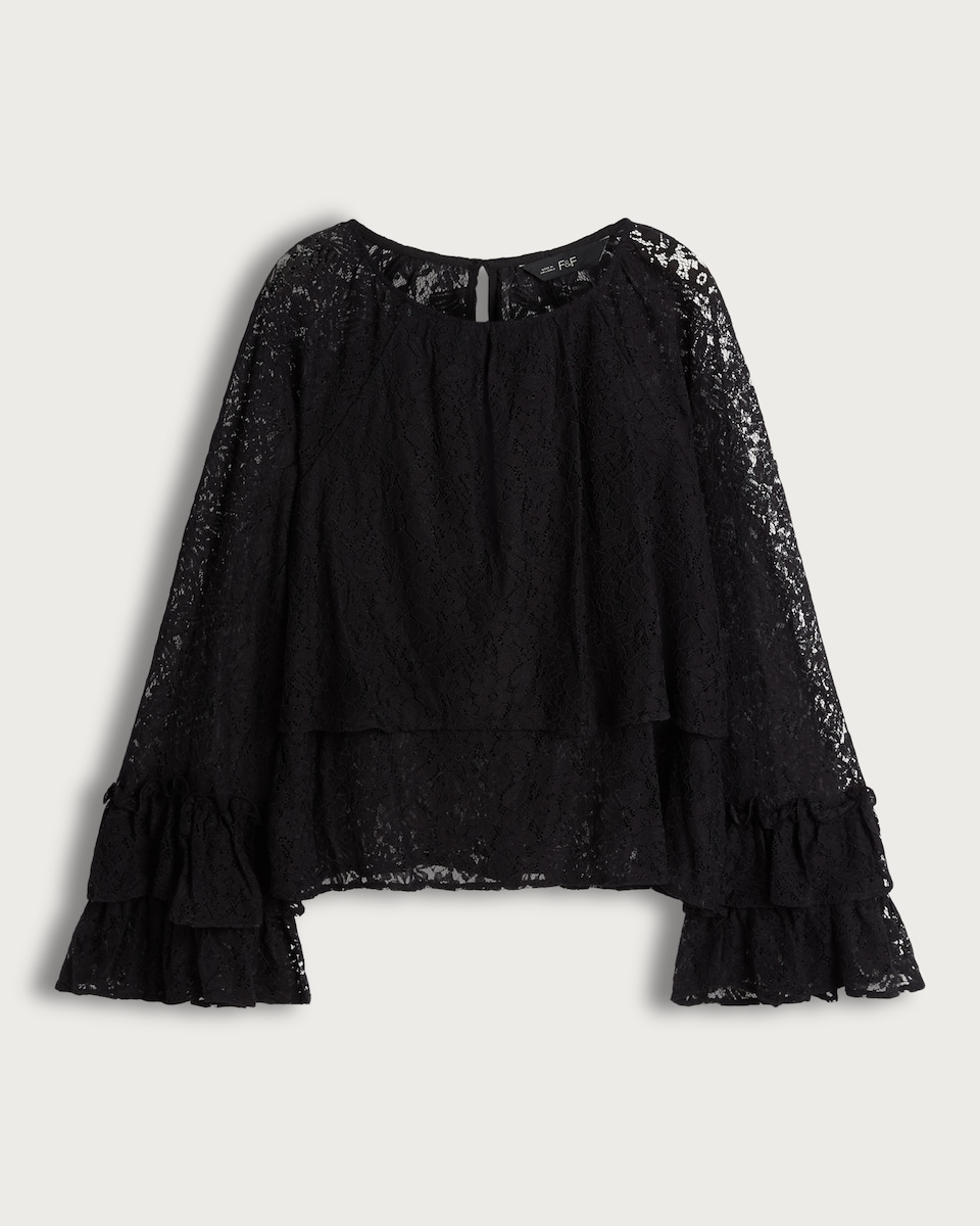 F&F Lace Tiered Bell Sleeve Top in Black