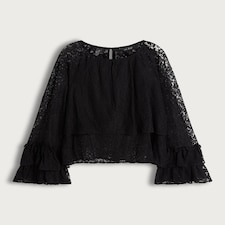F&F Lace Tiered Bell Sleeve Top in Black