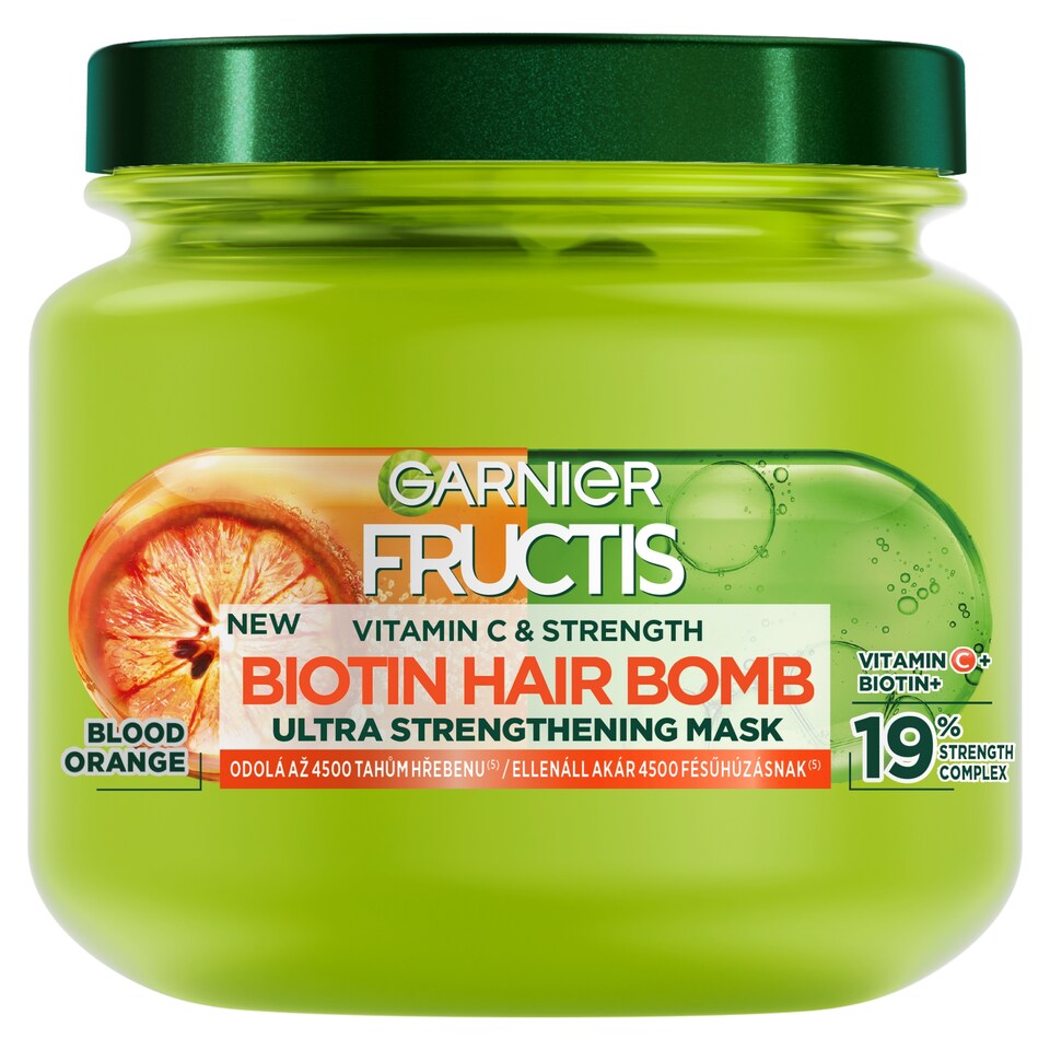 Garnier Fructis Vitamin & Strength Biotin Hair Bomb Extra erősitő hajpakolás gyenge hajra, 320 m