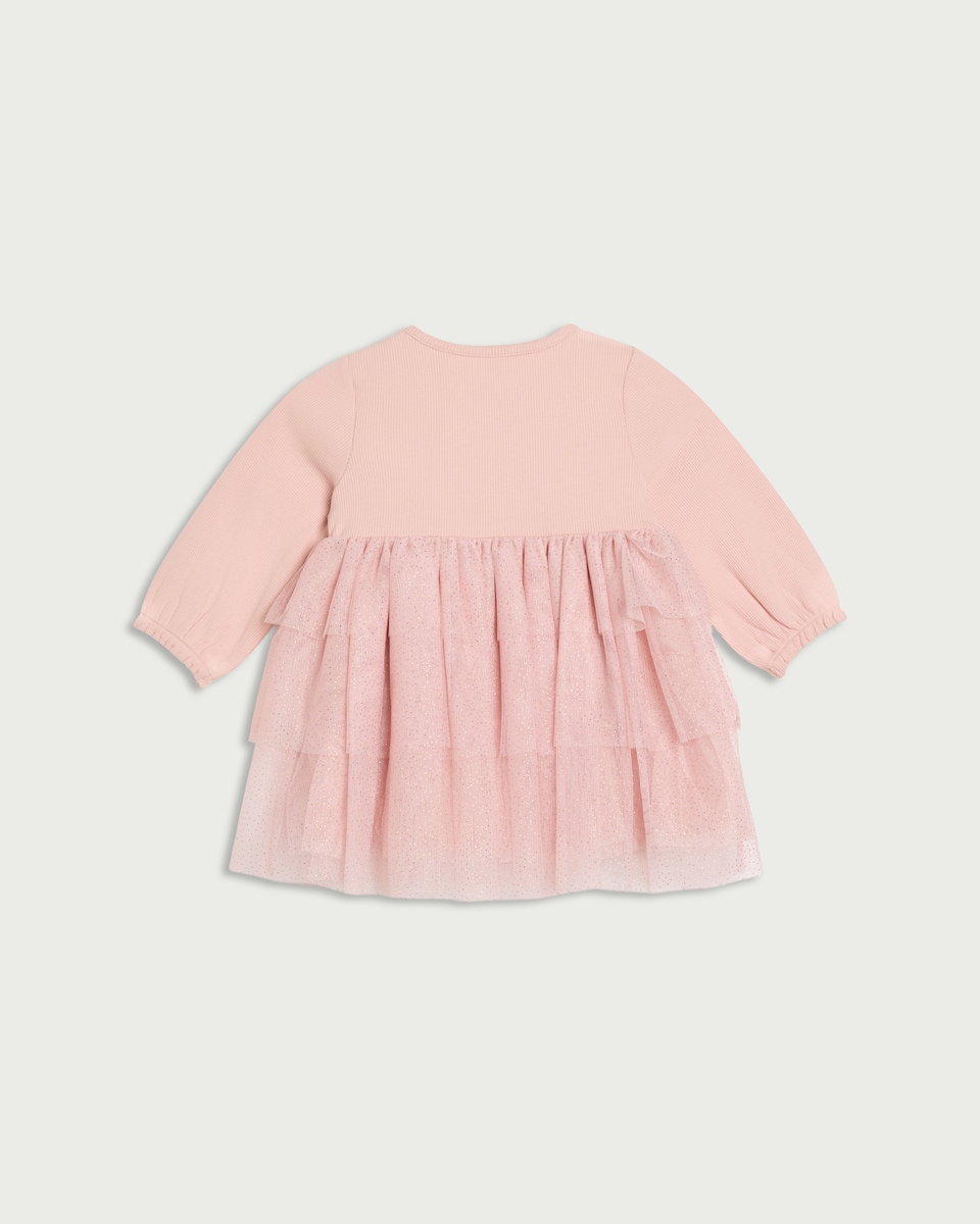 image 1 of F&F Baby Cotton Rich Tulle Dress in Pink