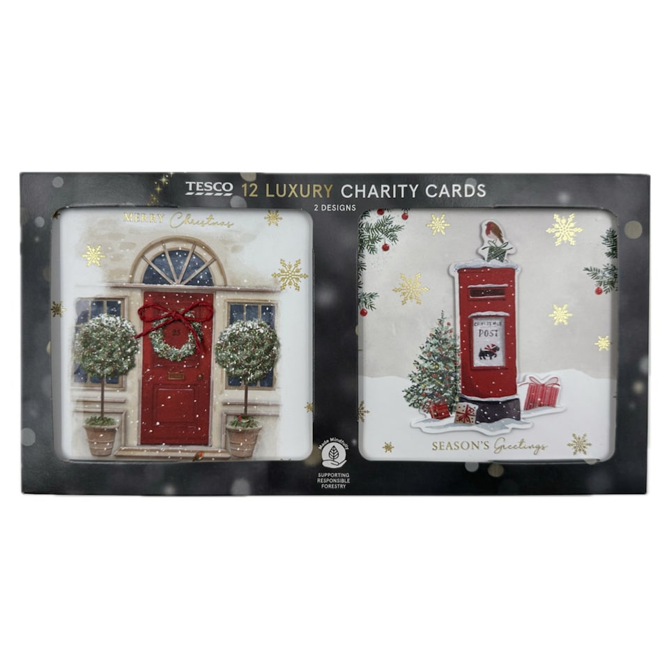 image 1 of Tesco Luxury Post Box Christmas Cards 12 Pack
