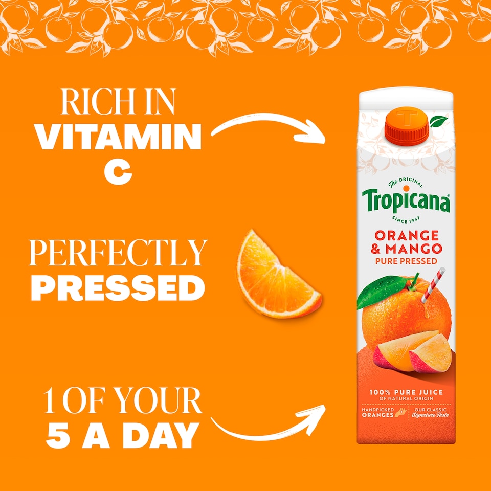 image 1 of Tropicana Pure Orange & Mango Fruit Juice 1.5L
