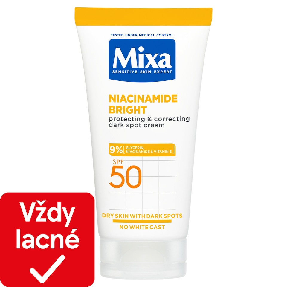 Mixa Niacinamide Bright ochranný a korekčný krém proti tmavým škvrnám na suchú pleť OF 50 50 ml