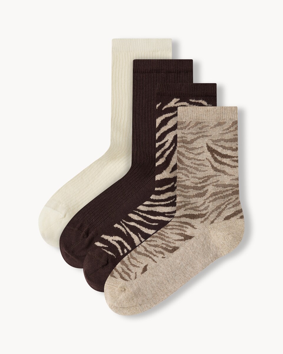 F&F 4-Pack Cotton Blend Animal Ankle Socks in Brown