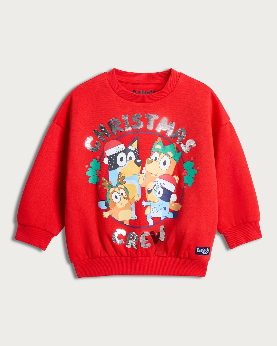 image 1 of Bluey Cotton Rich Christmas Print Sweatshirt in Red