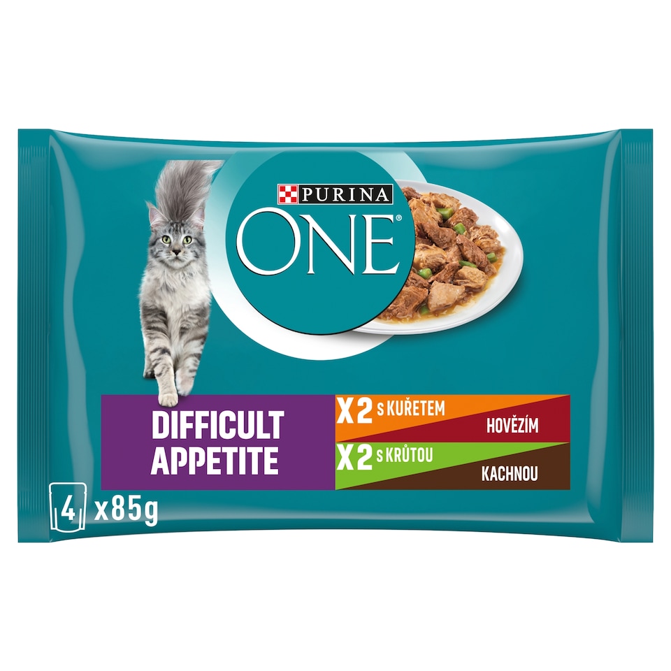 image 1 of Purina ONE Difficult Appetite Pouches for Cats Chicken, Beef, Turkey, Duck in Juice 4 x 85g