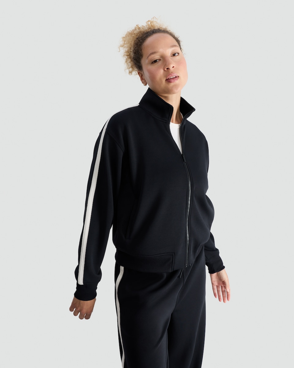 image 1 of F&F Active Side Stripe Zip Up Jacket in Black